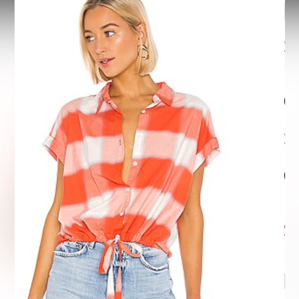 Women's Orange Plaid Button-Up Top